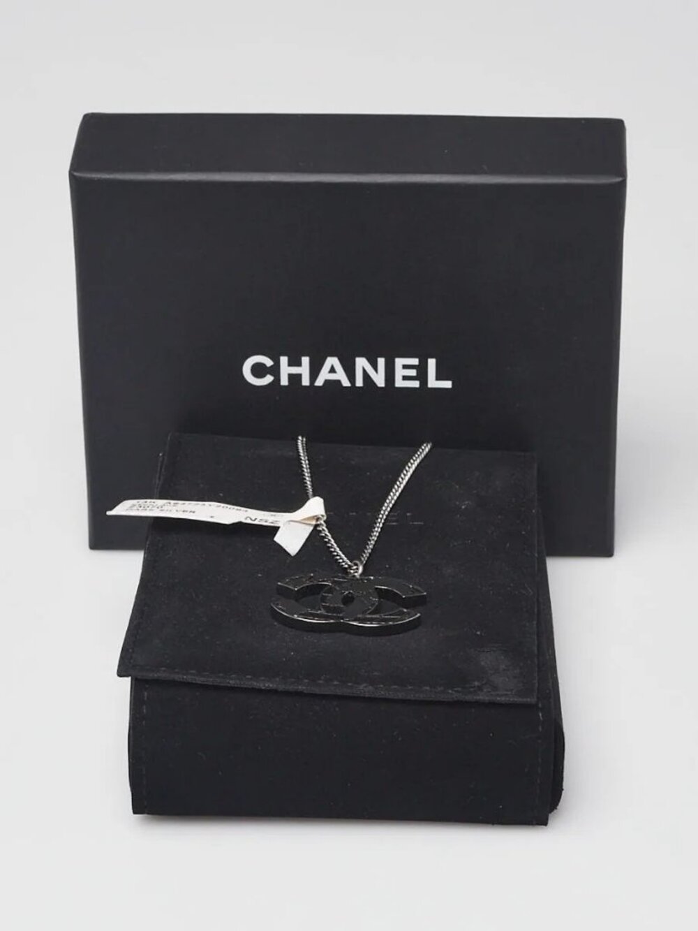 Chanel Silvertone Metal CC Globe Necklace